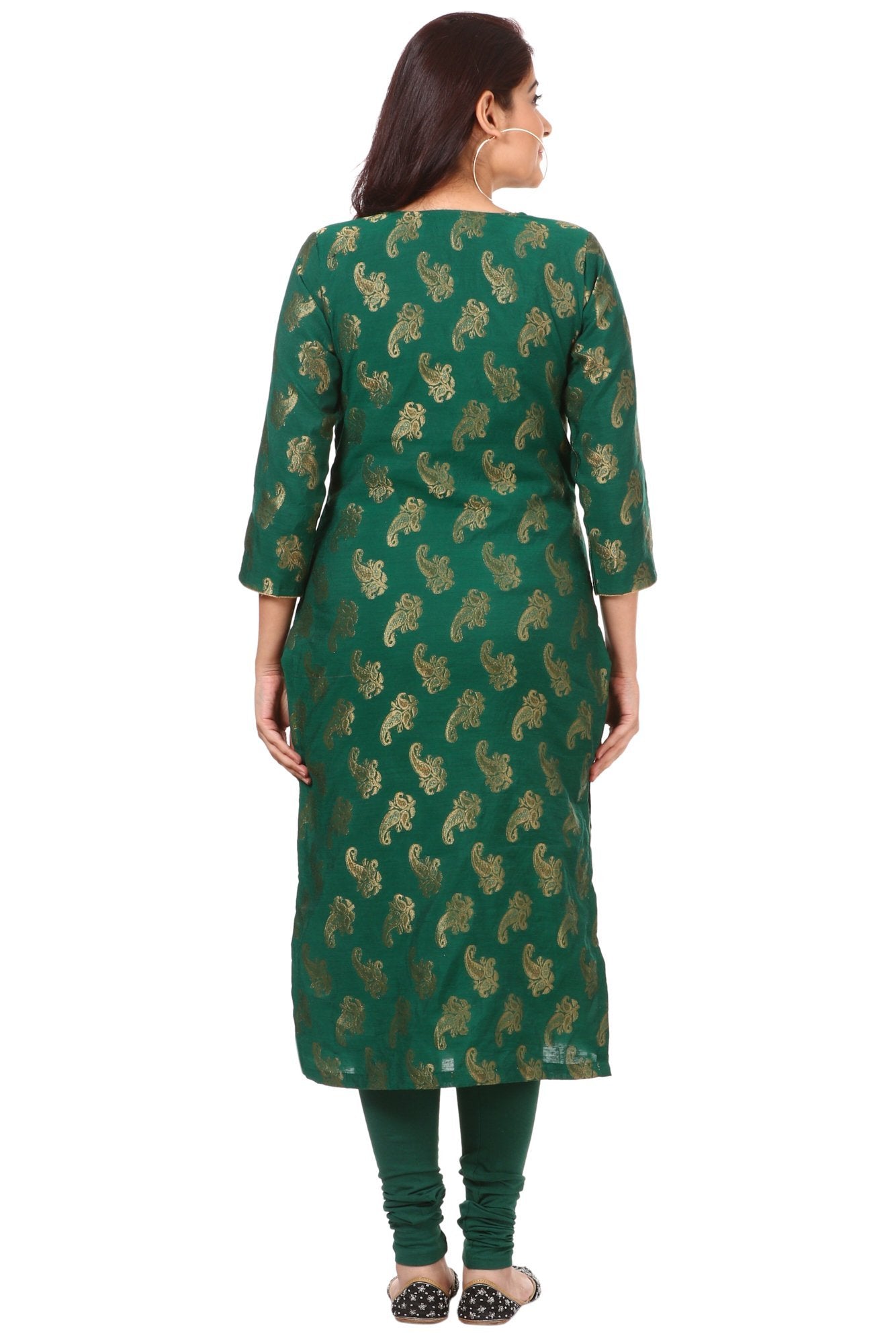 Color Blocked Rayon Kurti in Dark Green and Turquoise : TVE740